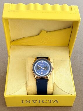 Invicta Gold-Tone Case Blue Dial Watch with Navy Strap